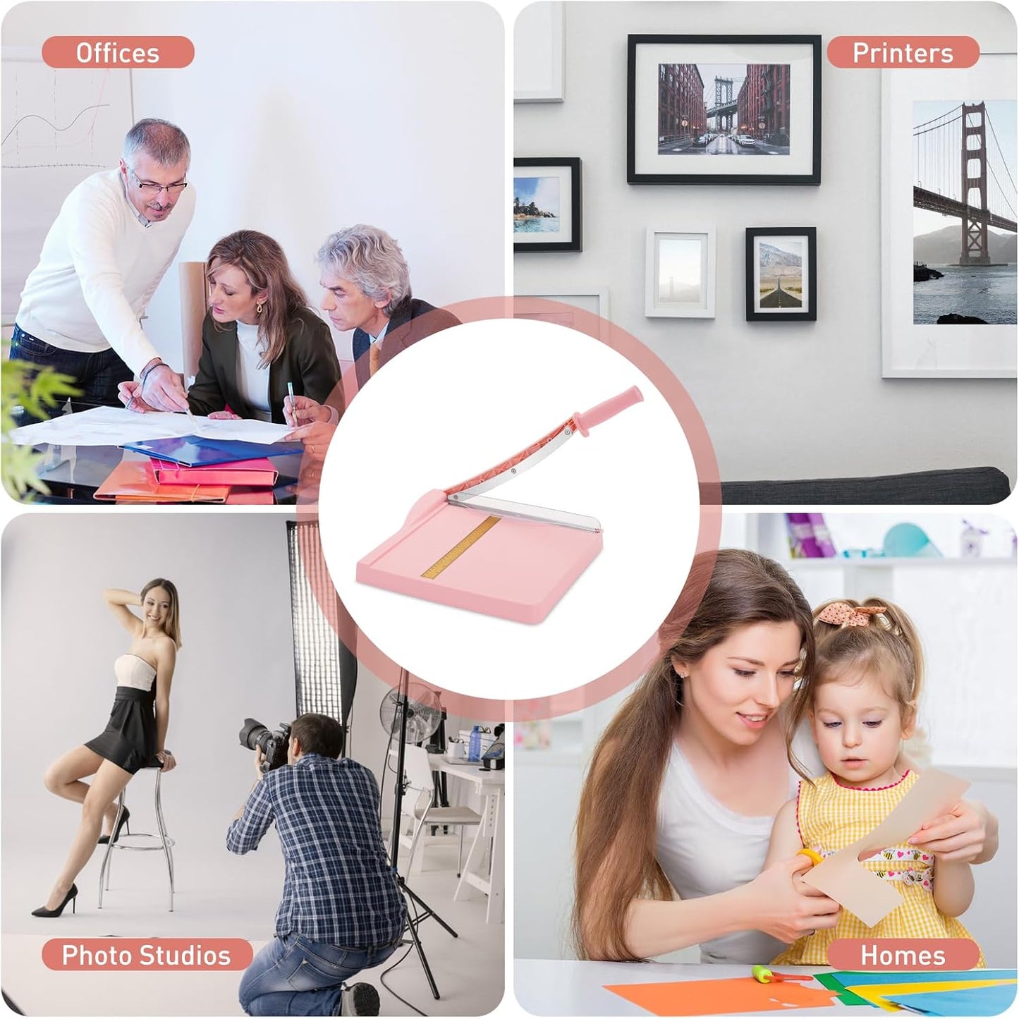 Paper Cutter, Paper Slicer with Safety Guard and Blade Lock, 12" Cut Length Guillotine Paper Cutter with 16 Sheet Capacity, Paper Cutters and Trimmers for Cardstock Cardboard (Pink)