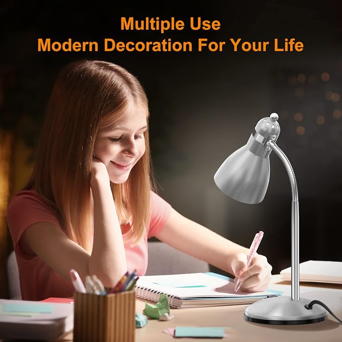 LEPOWER Metal Desk Lamp, Adjustable GooseNeck Reading Light for Bedroom | Compact & Sturdy, Space-Saving for Bedside & Dorm, E26 Table Lamp, Eye-Caring, Ideal for Study, Office, Back to School