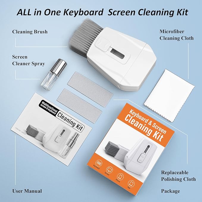 Keyboard Brush, Portable Keyboard Cleaner Soft Bristle Cleaning Brush, Safe Streak-Free Phone Screen Cleaner, Retractable Laptop Cleaning Kit for Computer MacBook PC iPad Camera Lens Monitor