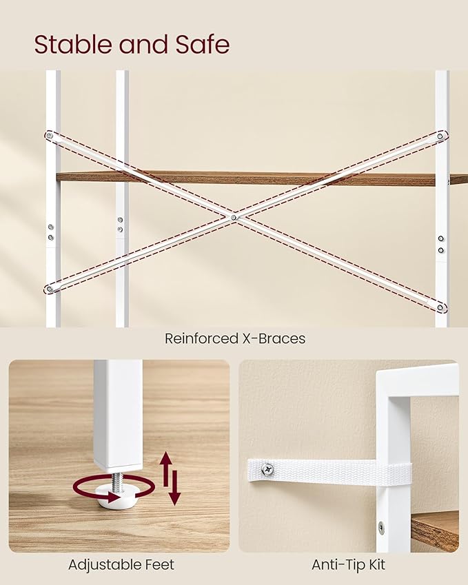 VASAGLE 6-Tier Bookshelf, Bookcase with Steel Frame, Book Shelf for Living Room, Home Office, Study, 11.8 x 31.5 x 73.2 Inches, Industrial Style, Honey Brown and Cloud White ULLS082K01