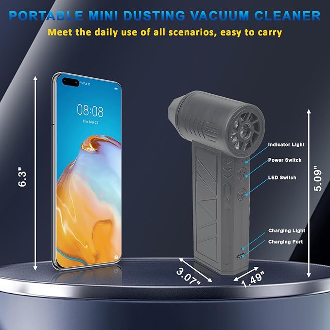 4-in-1 Compressed Air Duster with Light, Handheld Car Vacuum/Air Blower/Pump/Inflate 130000RPM Adjustable Electric Vacuum Cleaner for Computer Keyboard Car Home(Gray)