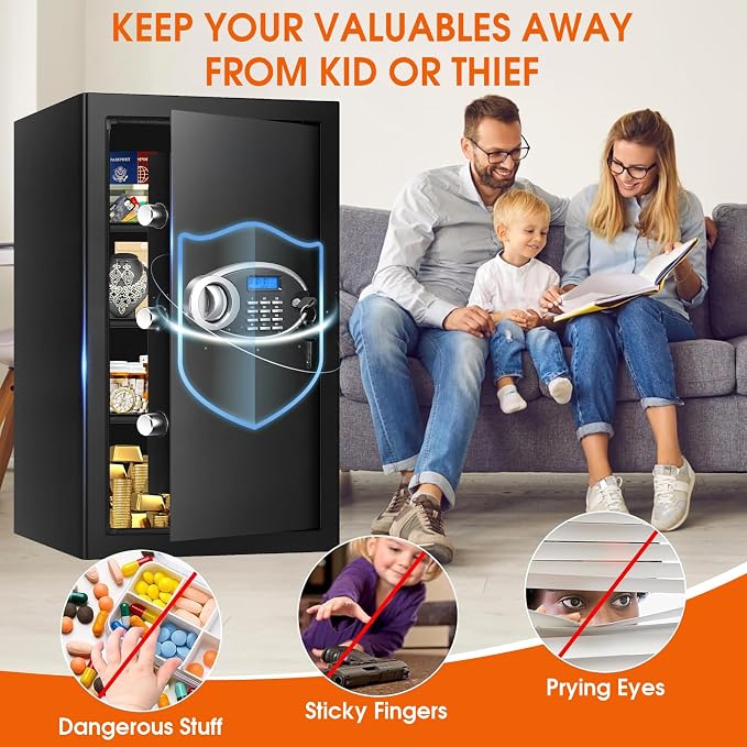 5.2 Cuft Large Safes for Home Use Fire and Water Proof, Heavy Duty Fireproof Safe with Programmable Keypad and Spare Keys, Anti-Theft Personal Security Home Safe Box for Money Document