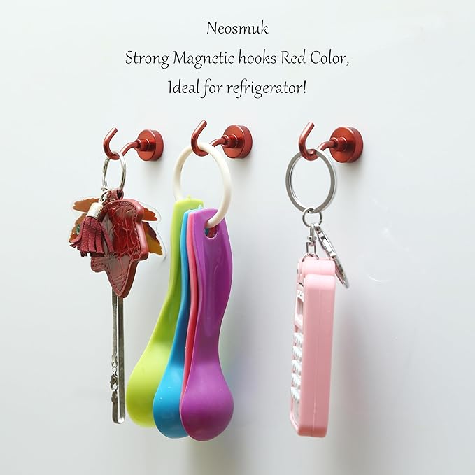 Neosmuk Magnetic Hooks, Heavy Duty 30lb+ Strong Magnet Hook for Cruise Cabins, Cruise Essentials 2026 for Hanging, Metal Wall Refrigerator Hangers (Red, 12 Pack)