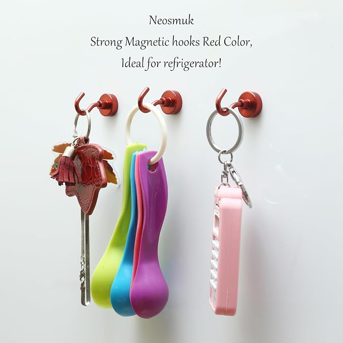 Neosmuk Magnetic Hooks, Heavy Duty 30lb+ Strong Magnet Hook for Cruise Cabins, Cruise Essentials 2026 for Hanging, Metal Wall Refrigerator Hangers (Red, 15 Pack)