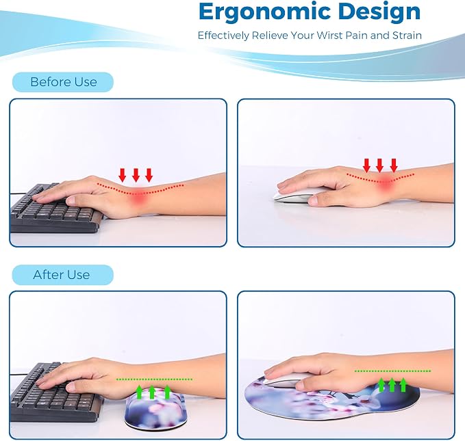 Mouse Pad and Keyboard Wrist Rest Support,Ergonomic Mouse Pad Set | Mousepad With Coaster and Non-Slip PU Base,Pain Relief for Desk Desktop Gaming, Computer,Office -Beach