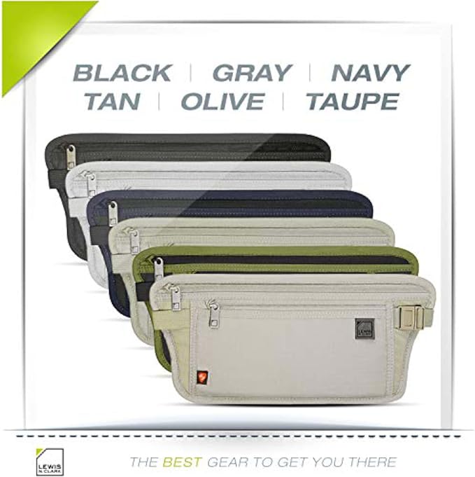 Lewis N. Clark Travel Money Belt Pouch, Slim RFID Blocking Anti Theft Waist Stash Pouches for Cash, Cards and Passport Holder