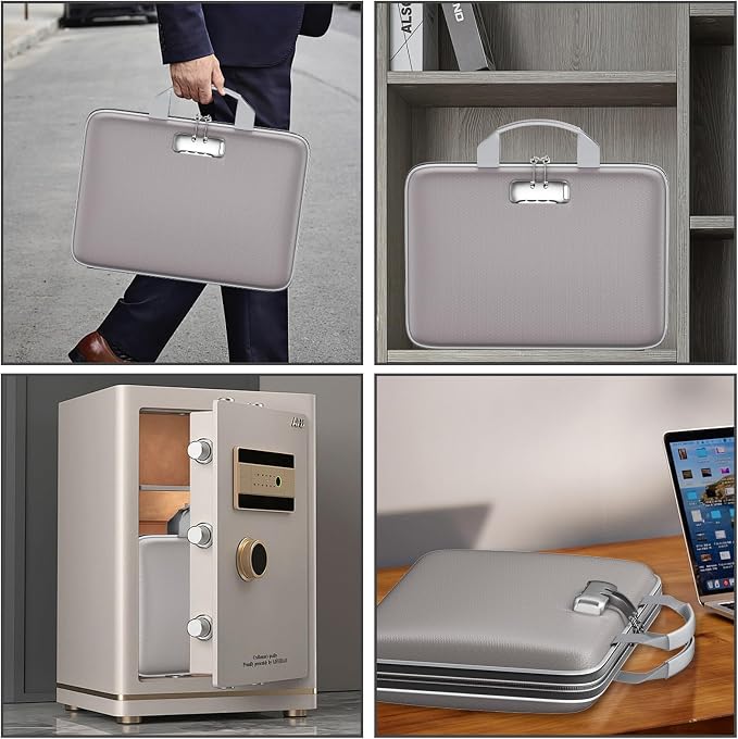 Fireproof File Organizer with Lock, Hard-Shell Document Box, Gray | Water Resistant, 13-Pocket Expanding Folder, Portable Safe Storage for Letter Legal Files, Laptop, Valuables, Large Capacity