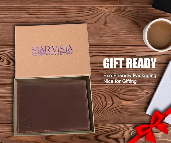 STAR VISTA Phoenix Leather Passport Holder, Full Grain Leather Travel Wallet- Slim, Bifold, RFID Blocking, ID Window, Coin Pocket, Card Slots, SIM Slots