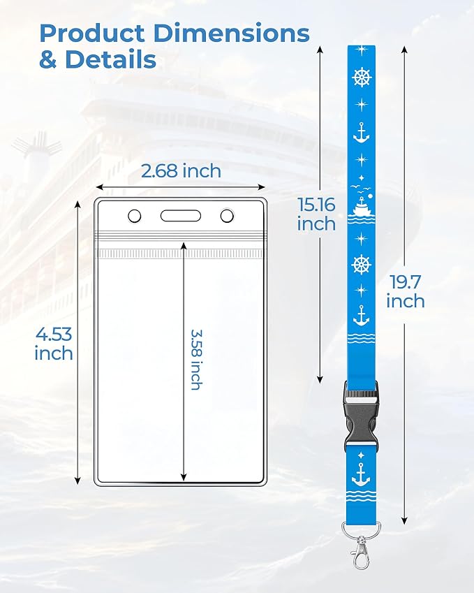 Cruise Lanyard for Ship Cards, 5 Pack Cruise Ship Lanyards with Waterproof ID Badge Holders & Detachable Buckle, Cruise Essentials 2026 for Carnival, Royal Caribbean, MSC, NCL