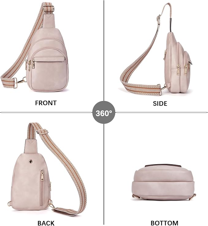 BOSTANTEN Sling Bag for Women Leather Crossbody Bags Fanny Pack Chest Bag for Travel | Adjustable Wide Strap, Small, Anti Theft, Lightweight, Multi Pockets and Carrying Way, Card Slot, Cute Trendy for Everyday