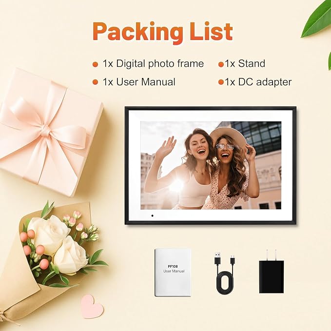 Digital Picture Frame 10.1 Inch Digital Photo Frame 32GB Storage, WiFi Picture Frame with1280x800 IPS Touch Screen, Auto-Rotate Photo Frame Share Your Photos and Videos via AiMOR App, Black