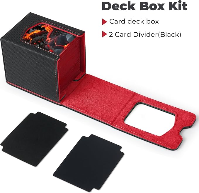 Fabmaker Deck Box Compatible with MTG Commander, (patent Pending) Magnetic Trading Card Storage Box with Comman-der, Fits 100 Double-Sleeved Cards, Card Box Compatible with Magic the Gathering, Red