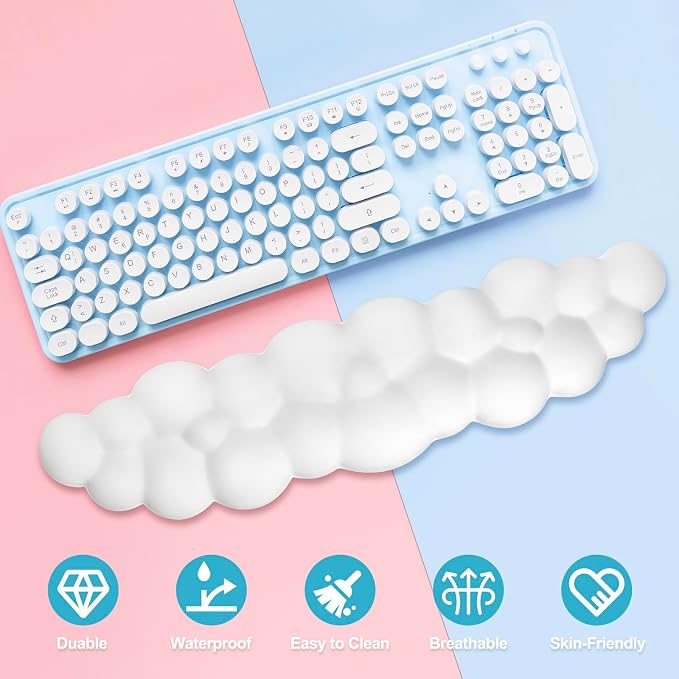 Cloud Wrist Rest Keyboard | Memory Foam, PU Leather, Ergonomically Designed, Typing Comfort and Pain Relief