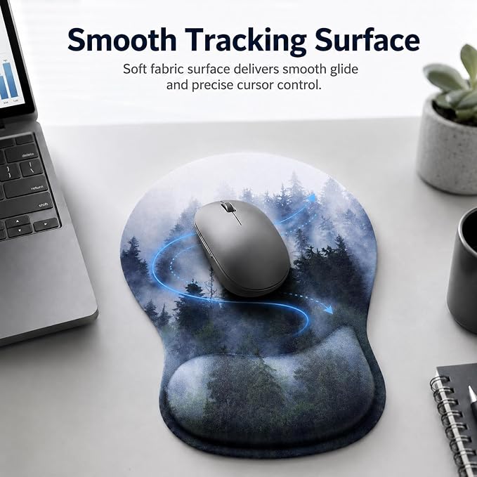 Mouse Pad with Wrist Rest Ergonomic Memory Foam Support, Non-Slip Rubber Base, Comfortable Typing Cushion for Home Office Computer Laptop, Forest
