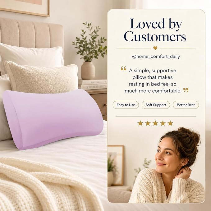 vamorry Lumbar Pillow for Sleeping, Lumbar Support Pillow for Bed for Back Pain Relief, Memory Foam Lower Back Pillow for Bed, Back Support Pillow for Side & Back Sleepers, Washable Cover