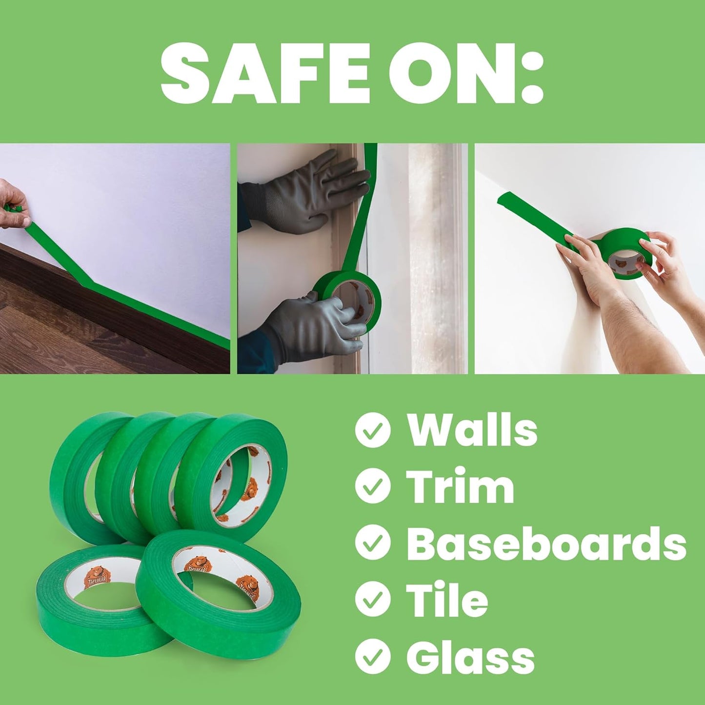 Green Painters Tape Multi-Surface Masking Tape 1.41 inch x 60 Yard, Indoor and Outdoor Painting Tape, Residue Free Easy Removal with Sharp Lines, Paint Tape for Walls, Auto, Home, 36Rolls