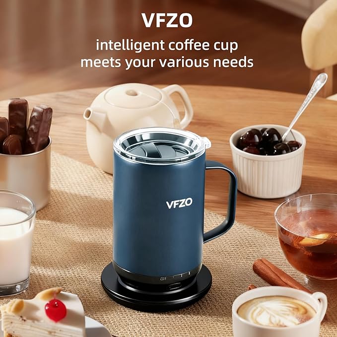 Self Heating Coffee Mug,High-Capacity- 18 oz, 180 Min Battery Life, Smart Heated Coffee Mug,Smart Mug, Simple Temperature Control Operation, Gifts for Family Members (Navy Blue)