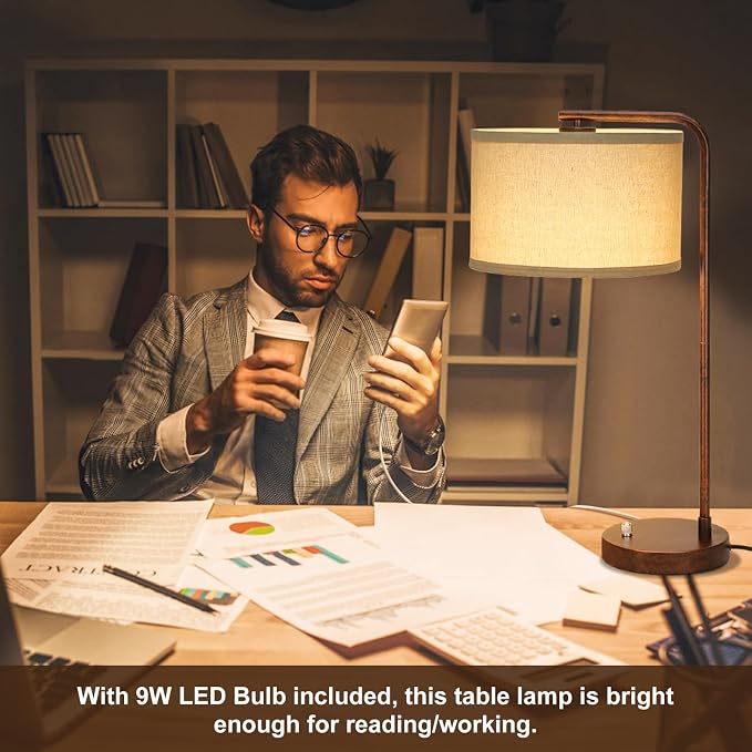 Vintage Table Lamp, Fully Dimmable Bedside Lamp with C+A USB Charging Ports | 25" Farmhouse Bedside Lamp Nightstand Light, Tall Reading Desk Lamp for Living Room Bedroom Office, LED Bulb Included