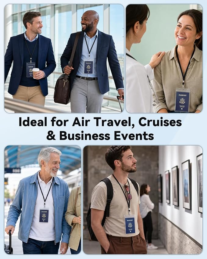 Uniclife 10 Pack Passport Holder, Clear PVC ID Badge Holder with Lanyard | Waterproof Passport Holders for Travel, Extra Large Lanyard Card Holder for Cruise & Events, 4.5" × 6.4"