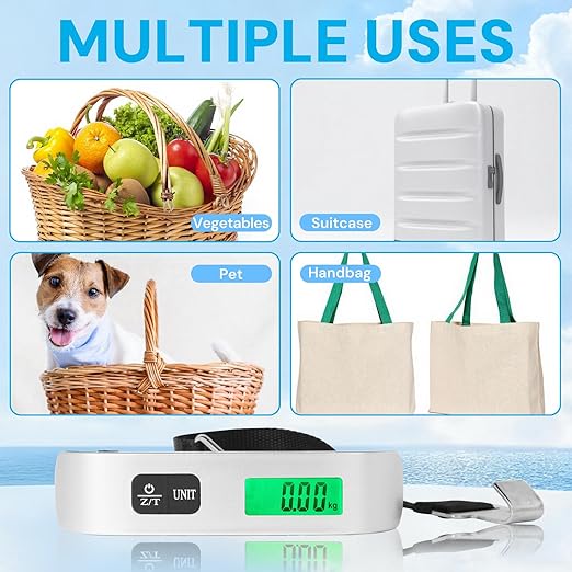 Digital Luggage Scale, Backlit LCD, 110 Pounds | digital sensor scale with 4-unit switching for accurate weighing of luggage, backpacks, and packages while traveling
