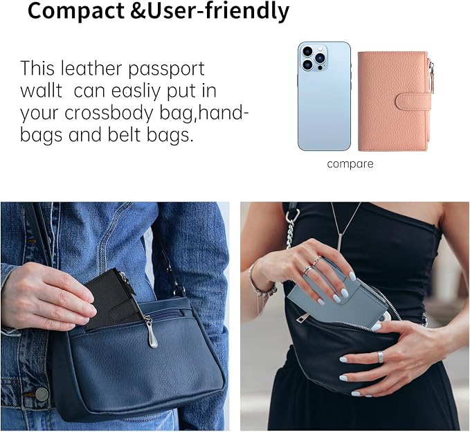 Passport wallet and Card Slot Combo RFID Blocking Leather Travel Passport Wallet for Men and Women with Zippered Coins Pocket Passport holder,Pink