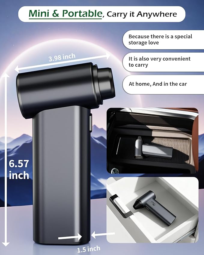 Compressed Air Duster, 130000RPM Super Power Cordless Air Duster, Rechargeable Brushless Motor Durable Blower, Electric Adjustable Dust Blower Dust Remover for Keyboard, Computer, Car, Home Cleaning