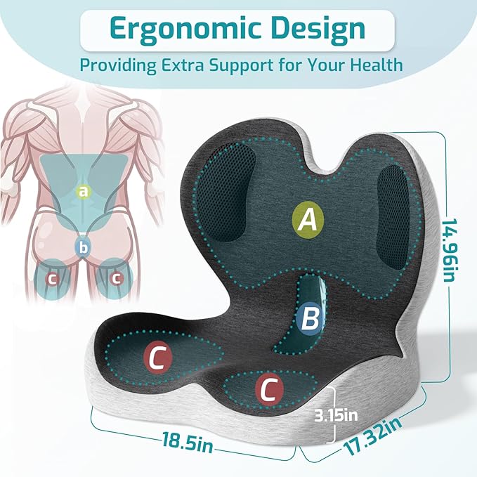 Seat Cushion,Office Chair Cushion with Lumbar Support Pillow,Ergonomic Design for Long Sitting,Sciatica,Back Pressure Relief,Back Support Cushions for Car,Truck,Office Chair