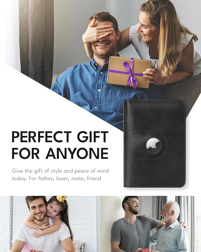 ALLIVE Passport Holder for Travel, Genuine Leather Passport Holder with AirTag Slot for Women and Men, Passport Cover Wallet for Travel Must-Haves, Airport Essentials, Travel Gifts, Black