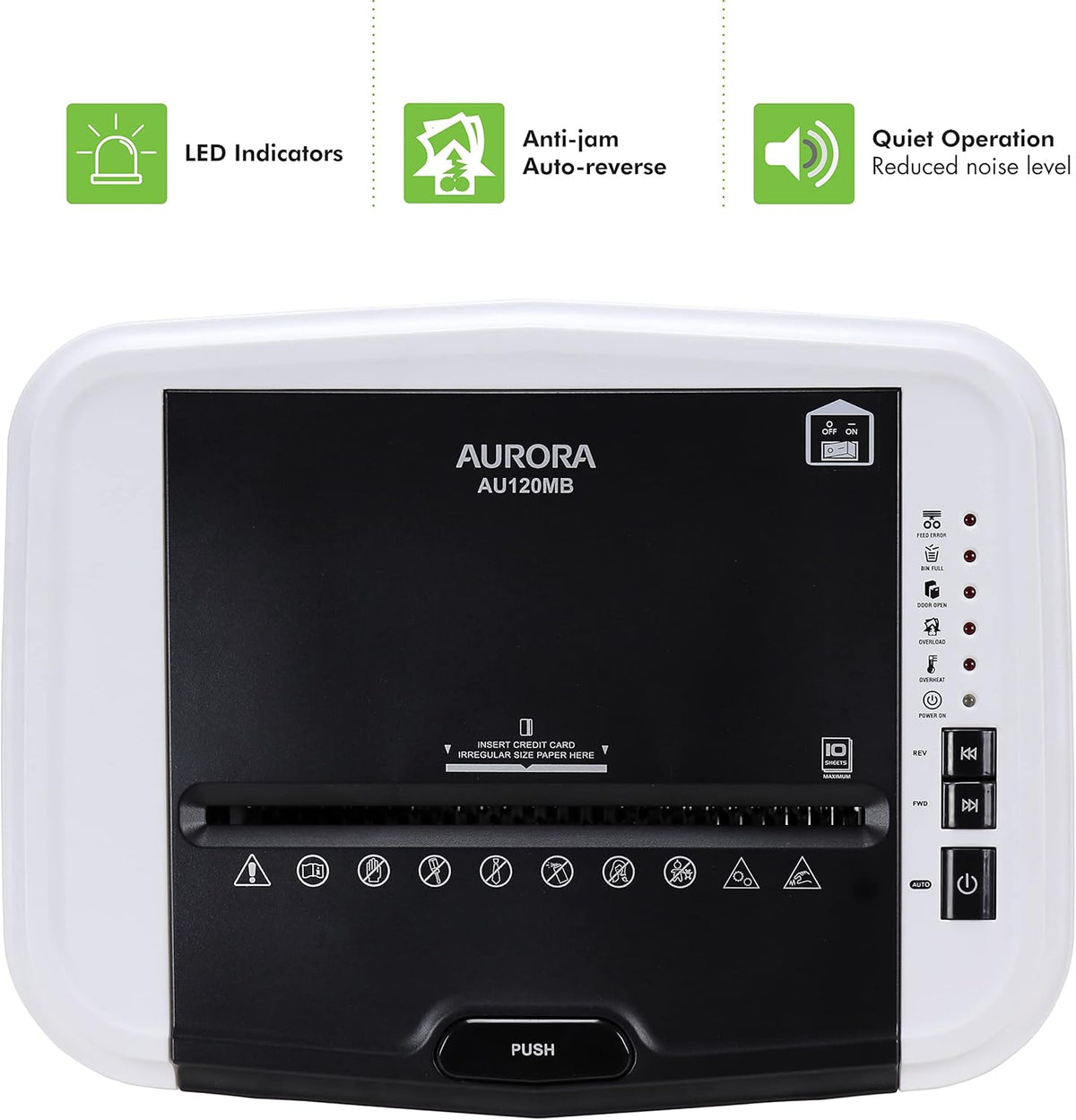 Aurora AU120MB 120-Sheet Auto Feed High Security Micro-Cut Paper Shredder / 30 Minutes (White/Black)