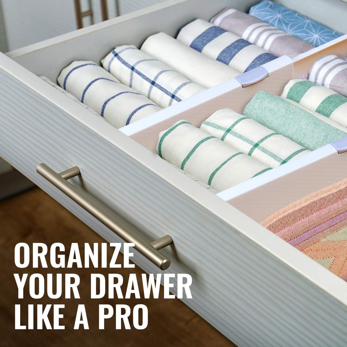 RAPTUROUS 4" Tall Drawer Dividers, 8-Pack, 11-17" Long, Expandable & Adjustable, Strong & Sturdy Non-Slip Dividers for Dresser, Closet, Kitchen, Nursery, and Office (White)