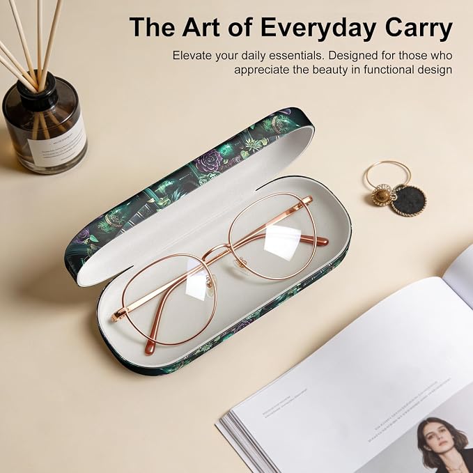 Hard Shell Leather Sunglasses Case,Classic Fashionable Cute Large Glasses Case for Women Men,Sunglass Eyeglasses