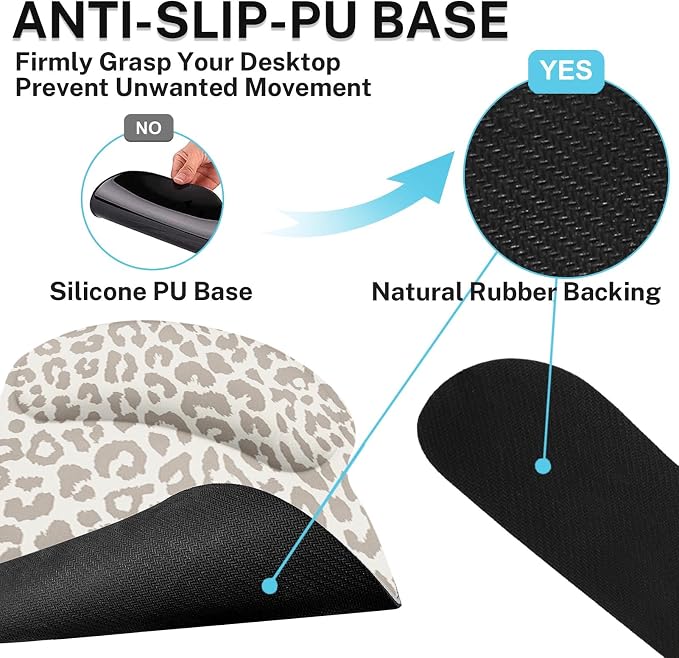 Ergonomic Mouse Pad Set with Wrist Rest, Leopard Animal | Skin Light Khaki Non-Slip Rubber Base Wrist Cushion Support and Coasters Mousepad with Wrist Support for Computer Keyboard