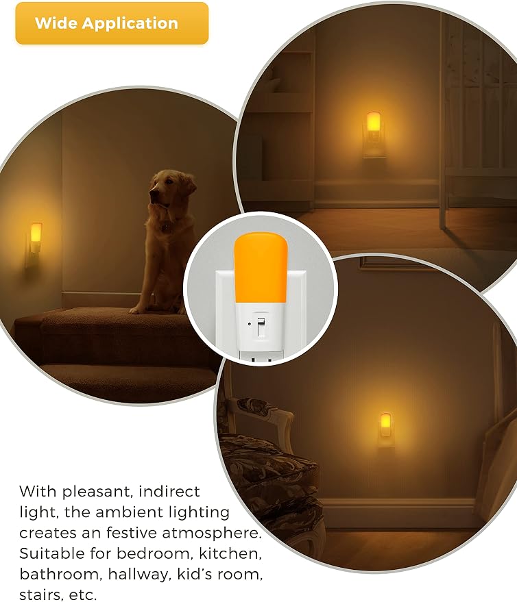 L LOHAS LED Amber Night Light, Dimmable Plug in Yellow Night Light with Dusk to Dawn Sensor, Kids Night Lights for Bedroom, 5-80LM Suit for Nursery, Hallway, Stairway,Bedroom, Bathroom, 2Pack