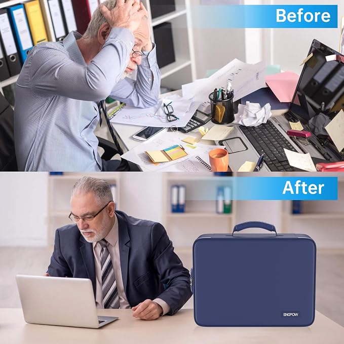 ENGPOW Fireproof Document Organizer Bag with Lock & Accordion File Folder | 5200℉ Multi-Layer File Organizer Box with Lock ,Heat Insulated, Water Resistant, Safe Storage for Home Office Travel, Blue