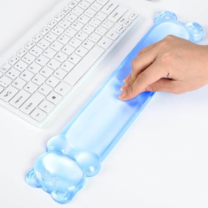 Clear Gel Keyboard Wrist Rest, Bear-Shape Wrist Rest, Ergonomic Wrist Rest for Computer Keyboard 60%/75% (Blue)