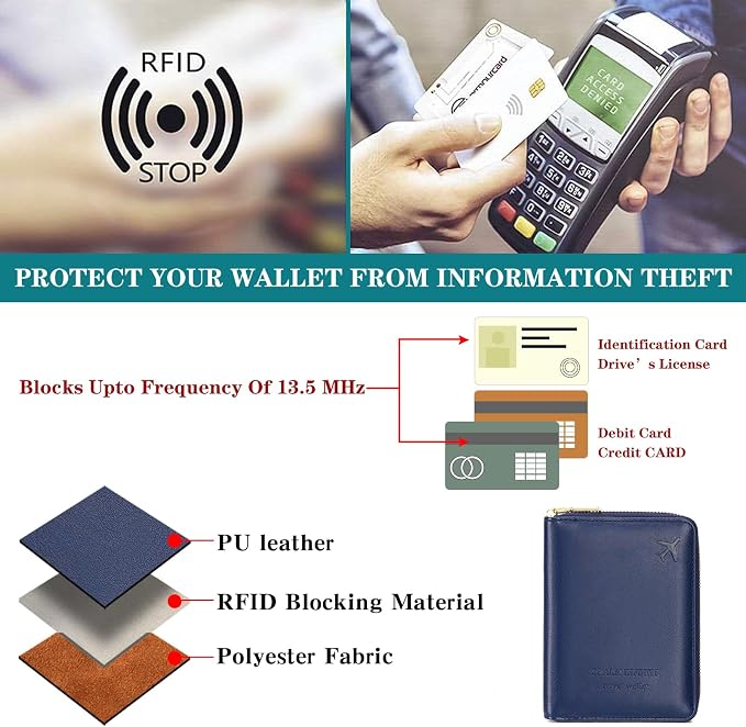 Travel Passport Wallet RFID Blocking Passport Holder-Women and Men with Zippered Ladies Passport Cover