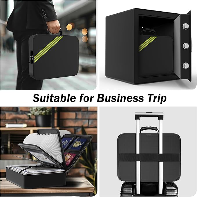 Large Fireproof Document Box with Lock,Upgraded Waterproof Fireproof Document Bag,Important Document Organizer Binder Hard Case Safe,5200℉ Fire Proof File Box,Portable for Business Travel Home