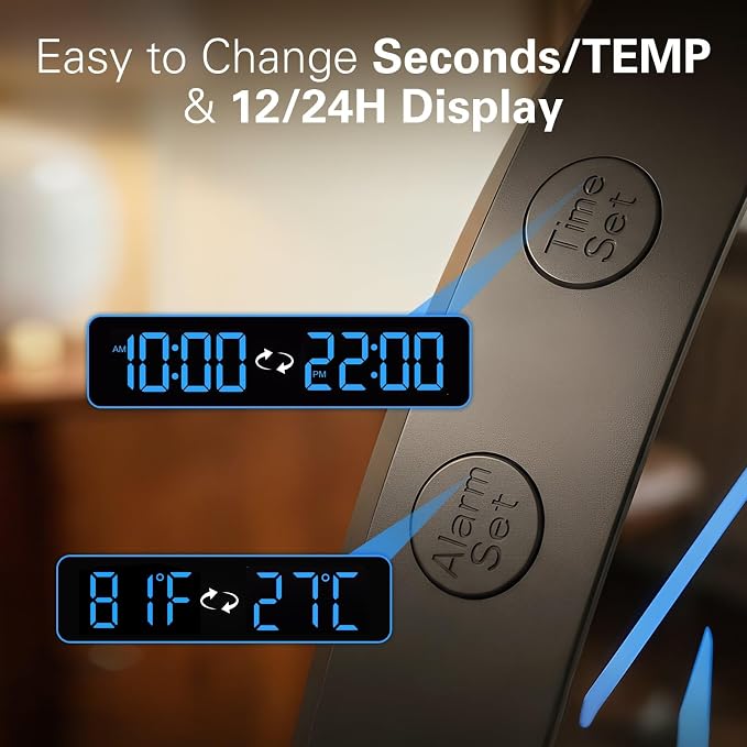JALL 8" Large Digital Wall Clock with LED Display, Wall Clock with Temperature, Auto DST, Alarm Countdown Timer, 5 Brightness for Office, Bedroom, Living Room, Gym, Classroom Décor, Xmas Birthday Gift