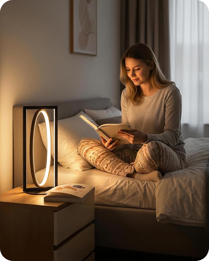 Modern LED Table Lamp, Dimmable Minimalist Bedside Lamp, 3 Color Temperatures, Angle Adjustable, Cute Desk Lamp, Nightstand Lamp for Living Room, Bedroom, Office, Black and Walnut K62TL05
