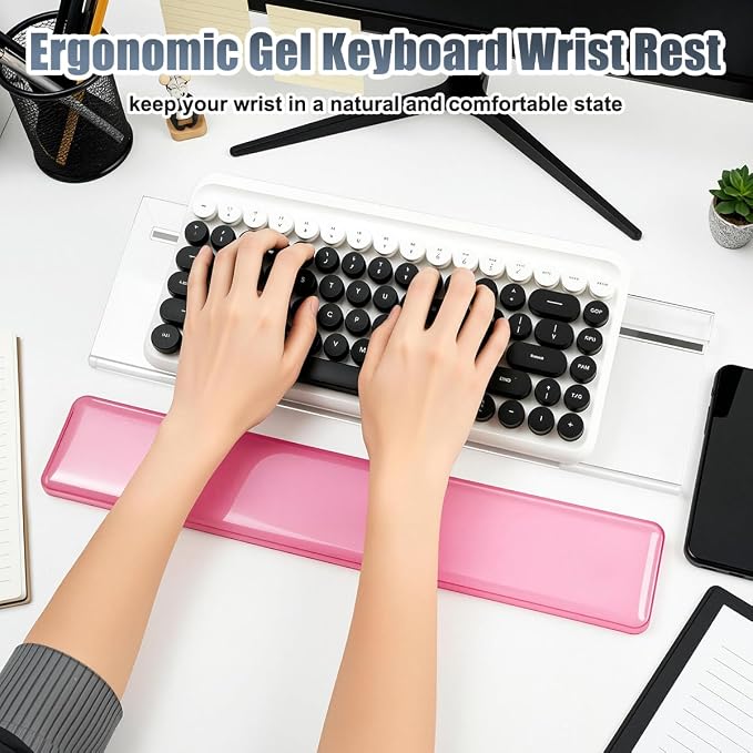 Keyboard Wrist Rest,Gel Wrist Rest for Keyboard-Pink Wrist Rest | Jelly Clear Gel Wrist Pad for Easy Typing, Anti-Slip Comfort Keyboard Wrist Pad for Desktop Relieve Pain