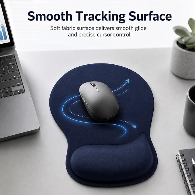 Mouse Pad with Wrist Rest Ergonomic Memory Foam Support, Non-Slip Rubber Base, Comfortable Typing Cushion for Home Office Computer Laptop, Navy Blue