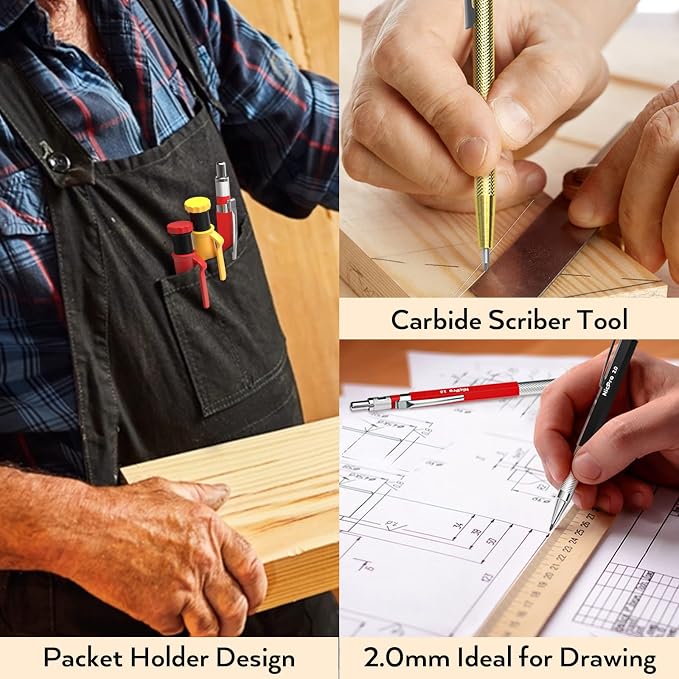 Nicpro 18 Pack Carpenter Pencil Set with Sharpener, Mechanical Carpenter Pencils with 76 Refills and Carbide Scribe Tool, Deep Hole Marker, Heavy Duty Construction Pencil for Architect-With Case | Heavy Duty Construction Pencils, Comfortable Grip Woodw...