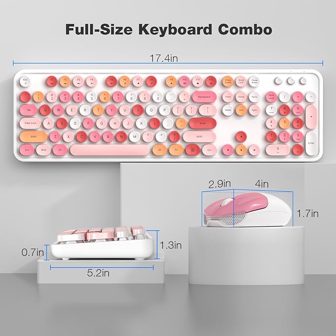 MOFII Wireless Keyboard and Mouse Combo,2.4GHz Retro Full-Size Wireless Keyboard with Number Pad and Cute Wireless Mouse for Computer PC Desktops Laptop WindowsxP/7/8/10 (Lipstick Colorful)