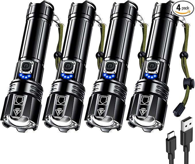 AKNEAR Flashlight Rechargeable high lumens Super Bright (Standard Display, 4 Pack)