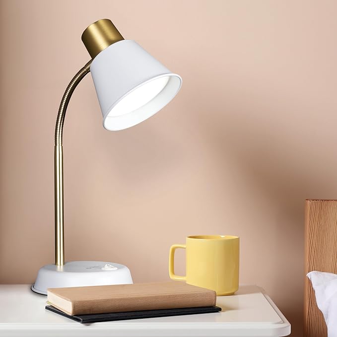 OttLite Beam ClearSun LED Metal Desk Lamp, White | Reduces Eyestrain | Diffuser for Smooth Uniform Light | Flexible Neck for Easy Positioning