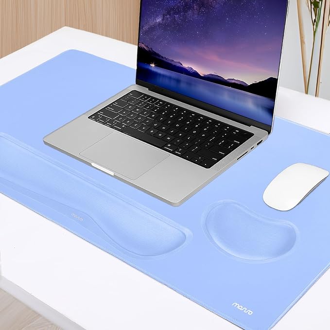 MOSISO Keyboard Mouse Pad Set, Gaming Mouse Pad&Keyboard Wrist Rest | Ergonomic Wristrests with Memory Foam Home Office Easy Typing Cushion Non-Slip Mousepad, Air Blue