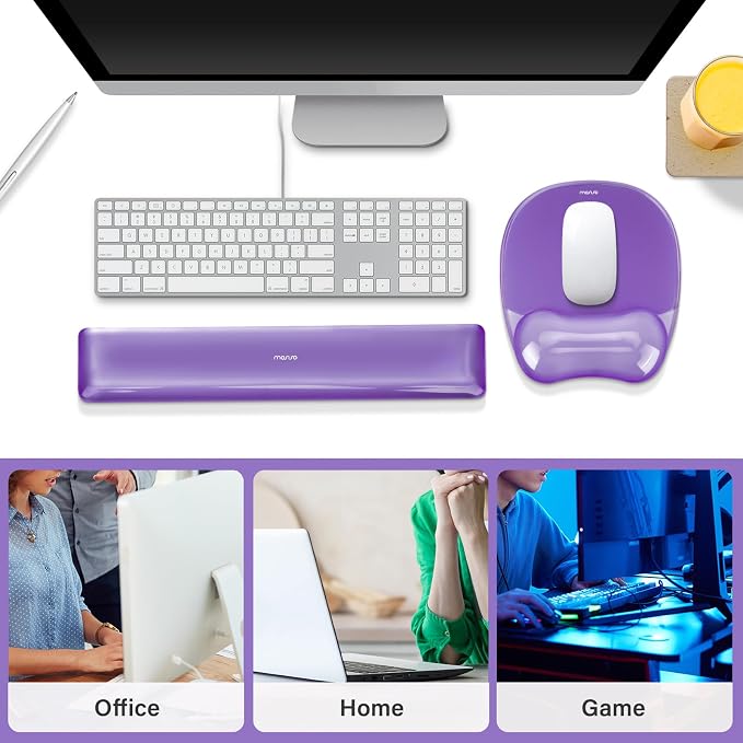 MOSISO Cooling Gel Wrist Rest Support for Mouse Pad&Keyboard Set, Purple | Irregular Oval Ergonomic Mousepad Keyboard Pad Non-Slip Base Home/Office Pain Relief&Gel Easy Typing Pad for Computer Laptop