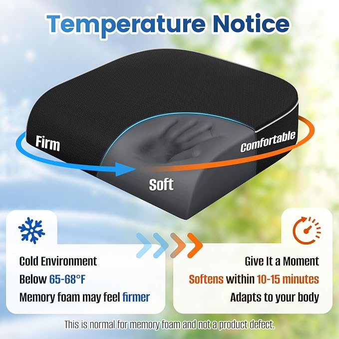 SweetSlubr Seat Cushion for Tailbone Pain Relief, Office Chair Cushion, Chair Pad, Memory Foam Large Cushion with Non-Slip Cover for Soft Support at Office Chair, Car Seat, Airplane, Black/Large