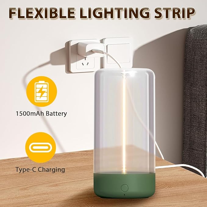 Mini Minimalist Table Lamp, Rechargeable Night Stand Lamp, Dark Green