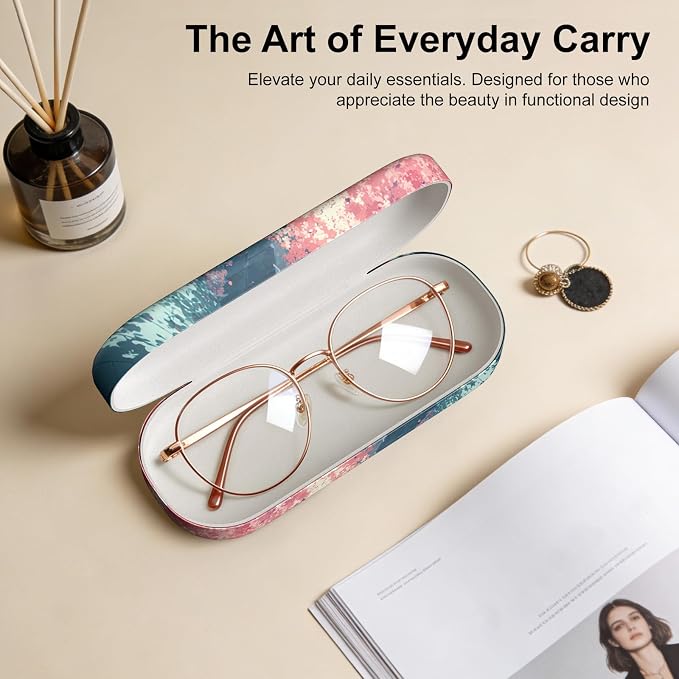 Hard Shell Leather Sunglasses Case,Classic Fashionable Cute Large Glasses Case for Women Men,Sunglass Eyeglasses